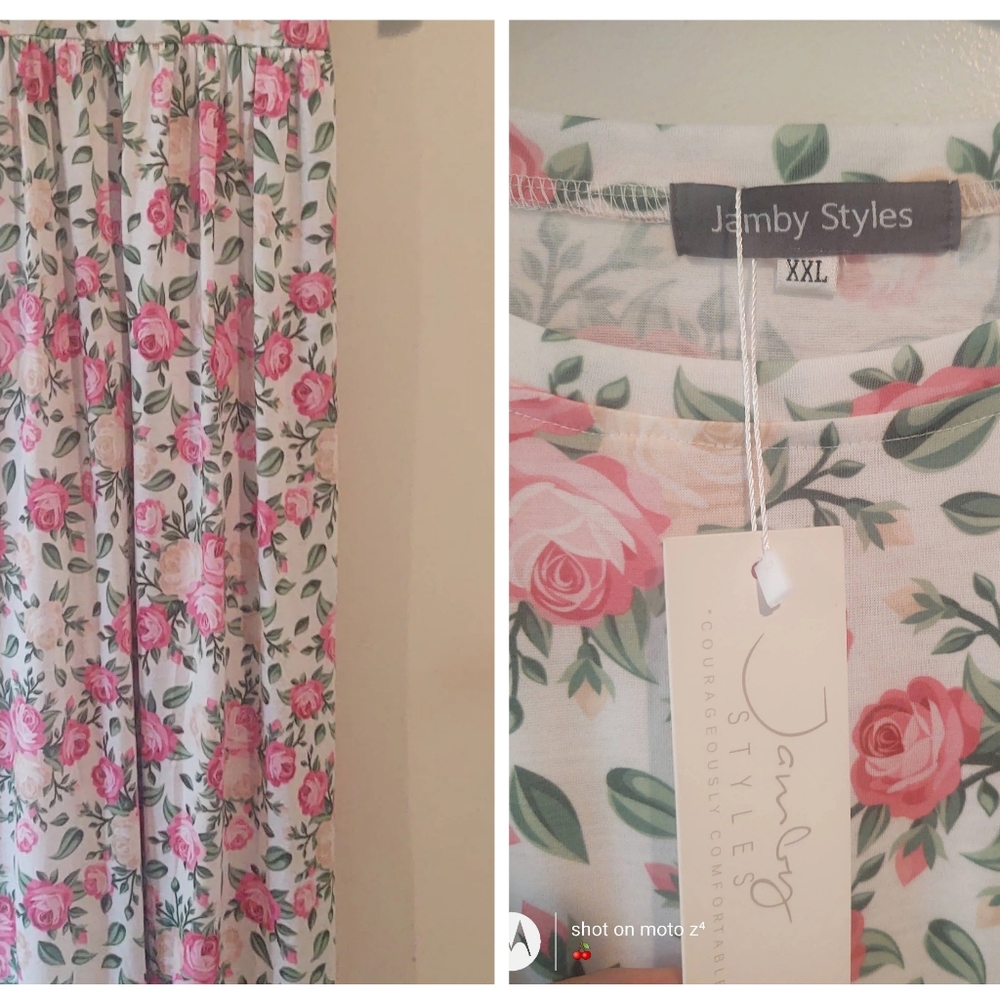 NWT Summer dress white with pink roses. Size XXL, BY JAMBY Styles.